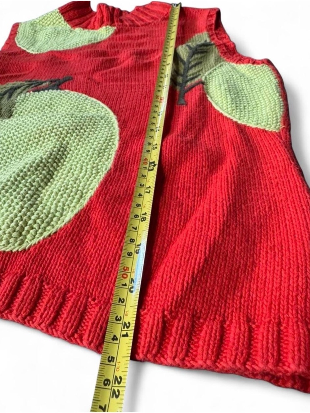 Vintage Fruit Knit Sweater Vest Lemon Pomelo Red Cottagecore Mock Neck Chunky LG - Picture 4 of 6